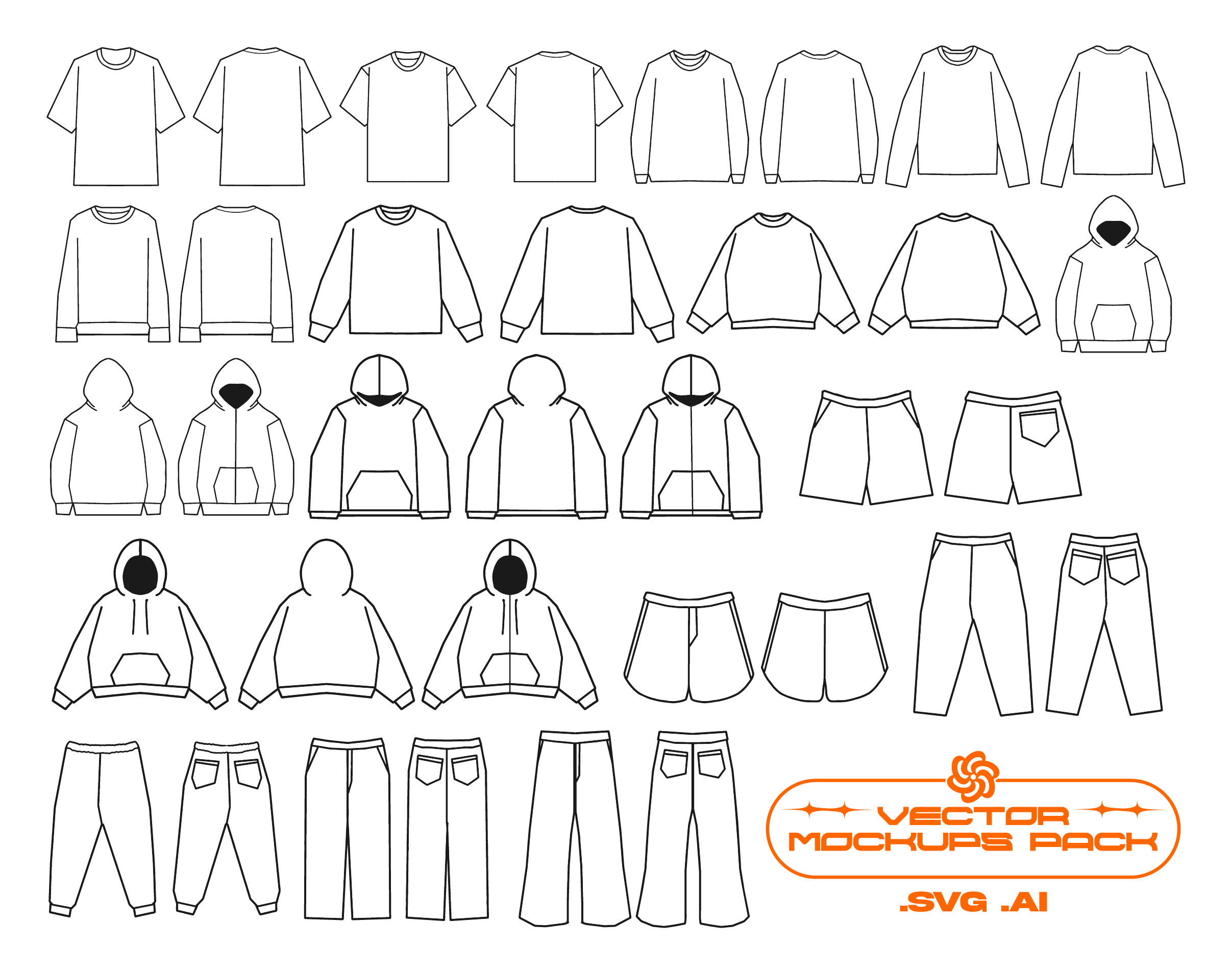 Streetwear Clothing Vector Mockups Pack (8 Colors)