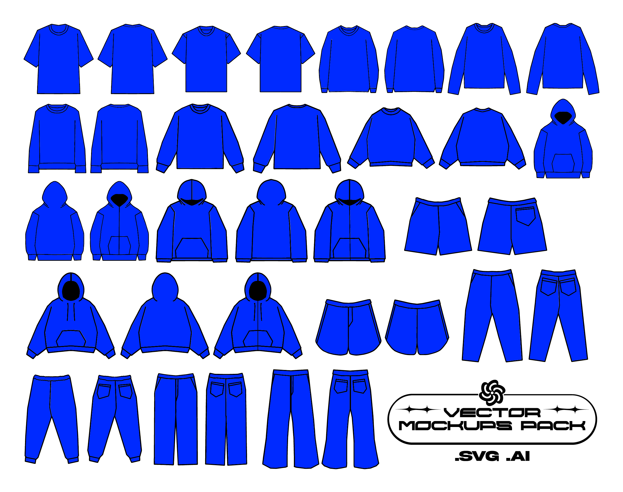 Streetwear Clothing Vector Mockups Pack (8 Colors)